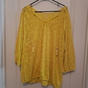 Yellow, sheer, cheetah print blouse